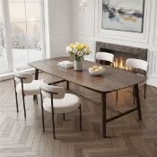 Boxed Dining Chairs Modern Teddy Fabric Upholstered Chairs with Curved Backrest and Black Metal Legs