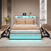 Carlyann Modern Fabric Bed Frame With LED Headboard Storage, USB & Type-C Ports, And Under-Bed