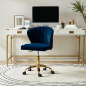 Boxed Petillo Swivel Velvet Office Task Chair with Adjustable Height and Padded Cushion Navy (LOC: