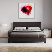 Boxed Scipio Upholstered Faux Leather Bed, UKFR Certified Brown Double (4'6) (LOC: SR6(4.4)-KK4726 -