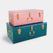 Boxed Set of 2 Teal Pink Metal Storage Trunks (LOC: SR5(4.1)-KK4881 - 1LP)