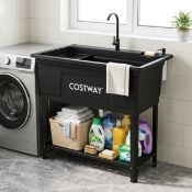 Boxed 100L Utility Sink Laundry Tub with Rotating Faucet Storage Shelf Drip Tray Adjustable Legs (