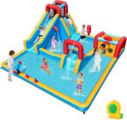 Boxed COSTWAY Inflatable Water Park, 9 in 1 Giant Kids Bouncy Castle with Double Slides (LOC: SR7.