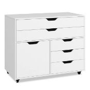 Boxed Costway Costway Mobile White File Cabinet with 5 Drawers for Organization and Stability