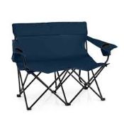 Boxed COSTWAY Double Camping Chair with Cup Holders and Carrying Bag-Blue (LOC: SR7(1.4)-KK4678 -