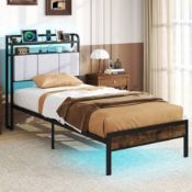 Boxed Costway Single Metal Bed Frame with LED and Charging Station (LOC: SR7(1.1)-KK4581 - MP)