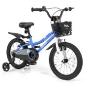 Boxed 16 Inch Kids Bike with Dual Brakes for 4-7 Years Checkered Racing Series Blue (LOC: SR7(1.4)-