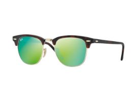 NEW & PACKAGED RAY-BAN Clubmaster Flash Sunglasses - BLACK WITH GREEN MIRROR LENSES. RRP £174. (
