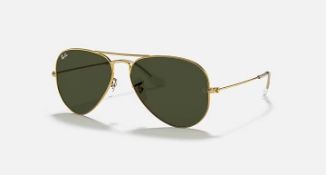 NEW & PACKAGED RAY-BAN Aviator Classic Sunglasses - GOLD WITH CLASSIC GREEN LENSES. RRP £155. (Cart3