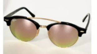 NEW & PACKAGED RAY-BAN Clubround Sunglasses - BLACK ON ARISTA WITH GREY MIRROR PINK LENSES. RRP £