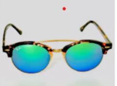 NEW & PACKAGED RAY-BAN Clubround Double Bridge Sunglasses - TORTOISE ON ARISTA WITH GREEN MIRROR