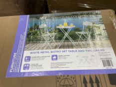 BRAND NEW Alpine MSY100A-WT-EU Metal Folding Bistro Set with Two Chairs - White-MSY100A-WT, White