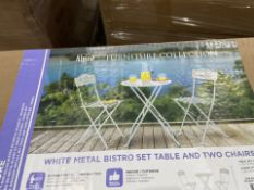 BRAND NEW Alpine MSY100A-WT-EU Metal Folding Bistro Set with Two Chairs - White-MSY100A-WT, White
