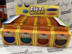 48 X BRAND NEW PLAYHUB FLEXI WORM PUNCH SQUASH AND SQUEEZE TOYS IN ASSORTED COLOURS IN DISPLAY UNITS