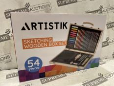 3 X BRAND NEW ARTISTIK Sketching Set with Wooden box and Mannequin ? 54-Pc Portable Art Kit with