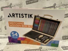 3 X BRAND NEW ARTISTIK Sketching Set with Wooden box and Mannequin ? 54-Pc Portable Art Kit with