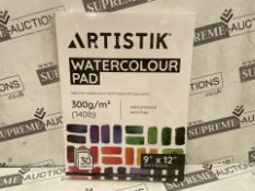 8 X BRAND NEW Artistik Watercolour Pad, 12 x 9 Inch - 30 Sheets / Pack of 2 - Cold Pressed
