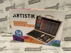 3 X BRAND NEW ARTISTIK Sketching Set with Wooden box and Mannequin ? 54-Pc Portable Art Kit with