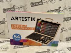 3 X BRAND NEW ARTISTIK Sketching Set with Wooden box and Mannequin ? 54-Pc Portable Art Kit with