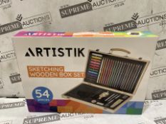 3 X BRAND NEW ARTISTIK Sketching Set with Wooden box and Mannequin ? 54-Pc Portable Art Kit with