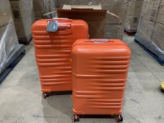PALLET TO CONTAIN 14 X BRAND NEW SETS OF 2 PREMIUM LUGGAGE BAGS ORANGE 24 AND 28 INCH RRP £239. (