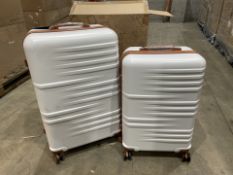 PALLET TO CONTAIN 14 X BRAND NEW 2 PIECE PREMIUM LUGGAGE BAGS 24 AND 28 INCH WHITE RRP £239. (LOC: