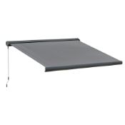 Outsunny Manual Awning Retractable Sun Shade Door Window Patio Canopy, 350x300cm Grey (LOC: SR6,7.