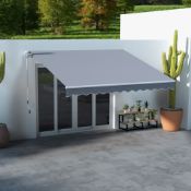 Outsunny 3 x 2.5m Garden Patio Manual Awning Canopy Sun Shade Shelter with Winding Handle, Grey (