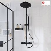 Boxed GoodHome Levanna Matt Black Wall-mounted Thermostatic Multi head shower. RRP £260.00. (LOC: