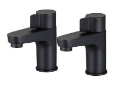 Boxed GoodHome Cavally Black Modern Basin Pillar Taps (LOC: SR9.4.5-QA2866 - SP)