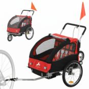 Boxed HOMCOM 2 Seat Bike Trailer with 5 Point Harness, Baby Bike Stroller with Safety Flag,