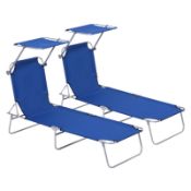 Boxed Outsunny 2 Pieces Outdoor Foldable Sun Lounger, 4 Level Adjustable Backrest Reclining Sun