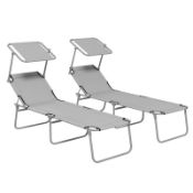 Boxed Outsunny Folding Sun Lounger Set of 2 with Canopy, Reclining Sunbed with 4-Position Adjustable