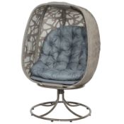 Boxed Outsunny Swivel Egg Chair with Cushions, Foldable Basket Seat and Metal Frame, Indoor