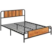 Boxed HOMCOM 5.2ft King Bed Frame with Industrial Wood Headboard, Steel Slat Support and 31cm