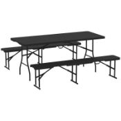 Boxed Outsunny Folding Picnic Table and Bench Set, Rattan Effect Portable Camping Table and Chairs