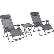 Boxed Outsunny 3-Piece Reclining Sun Lounger Set With Table (LOC: R49.7-QA3181 - 1LP)