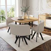 Boxed Oak & Beige 4-Piece Square Dining Set with Linen Chairs & Metal Legs, 85x85cm for Small Spaces
