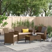 Boxed Schmier Gaubert Rattan 4 Seater Corner Sofa Set with Cushions Brown (LOC: SR6(8.1)-KK2558 -