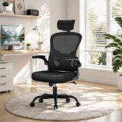 Boxed Ergonomic Mesh Office Chair with Adjustable Headrest, Swivel Desk Chair with Flip-Up Arms (