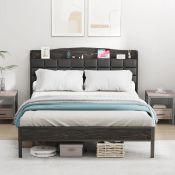 Boxed Double Upholstered Bed Frame with Open Storage Headboard, Charging Station (LOC: SR6.5.3-