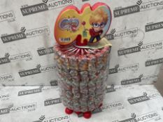 10 X LOLLIPOP STANDS ITH 200 ASSORTED LOLLIES IN VARIOUS FLAVOURS, NATURAL COLOURS, GLUCOSE FREE.