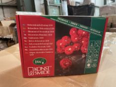 12 X BRAND NEW KONSTSMIDE 16 LIGHT DECORATIVE ILLUMNINATED RED WEAVE DECORATIVE LIGHT SETS (LOC: