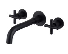 VURTU Noir Wall Mounted 3 hole Basin & Bath Mixer, 305(H) x 260(W), Black, 659846, The Noir range