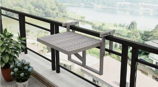 2 X BRAND NEW Acacia wood hanging Balcony Table 45X60 cm with 3 Adjustable Heights, Dusk Grey ,FSC