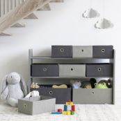 3 X BRAND NEW Humble Crew Children's Shelf, Wooden Toy Organiser Shelf, 9 Fabric Bins, Grey RRP £