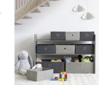 3 X BRAND NEW Humble Crew Children's Shelf, Wooden Toy Organiser Shelf, 9 Fabric Bins, Grey RRP £