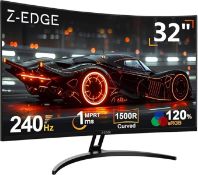 Boxed Z-Edge 32 Inch Curved Gaming Monitor RRP £199, 240Hz 1ms VA 1500R 1080P HDMI DP Black | 16:9