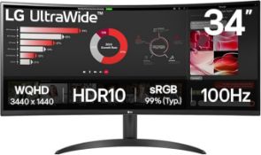 LG UltraWide Curved PC Monitor 34WR50QK, 34 inch, 1440p, 100Hz, 5ms Response Time, VA Panel, Smart