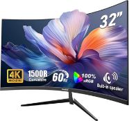 Boxed Gawfolk 32 Inch 4K UHD Curved 1500R Computer Monitor, Ultra-Clear (3840×2160p) Screen, 100%